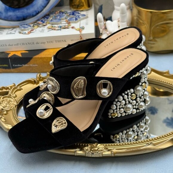 🆕 GIANNI BINI 🧿 NWOB Penei Velvet Pearl Surrealist Ornament Slide Sandal Sz5.5 - Picture 6 of 14